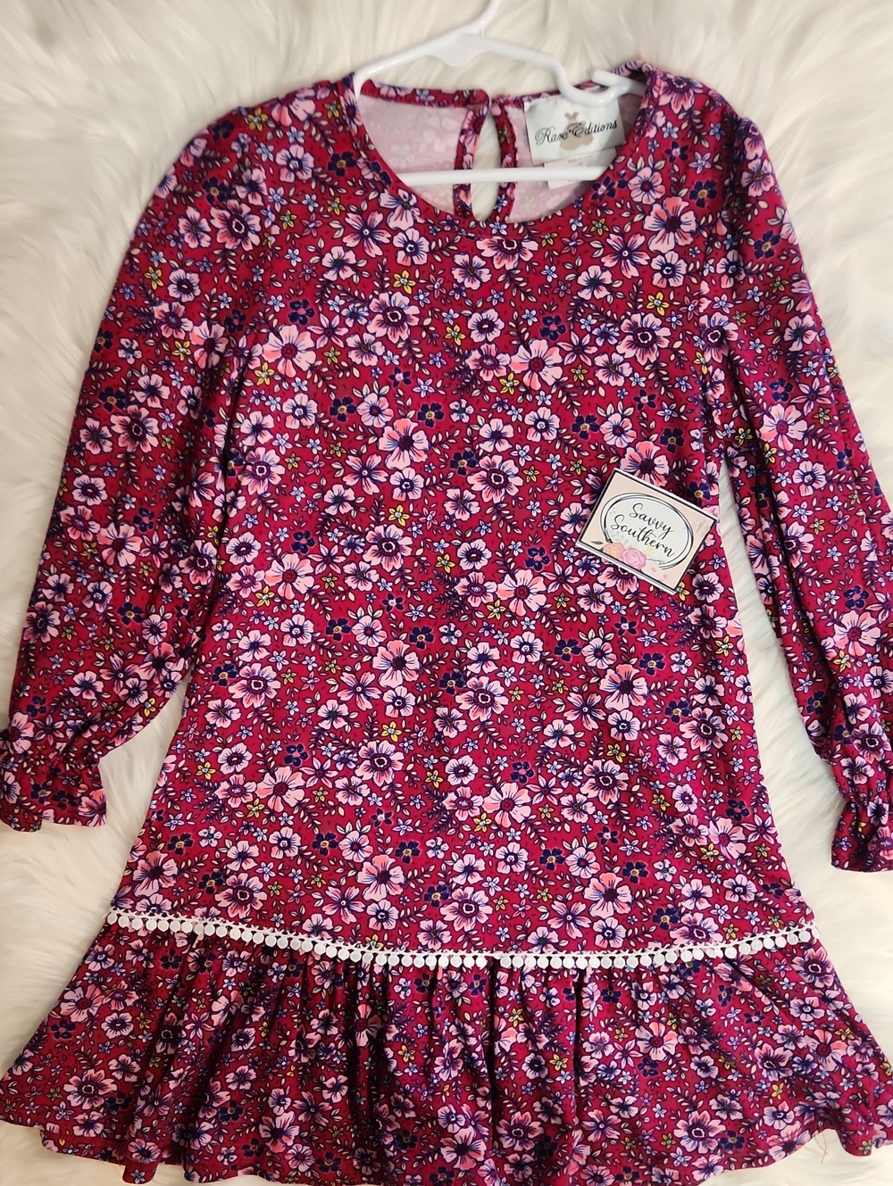 Magenta Floral Long-Sleeve Dress - Girls Size: 6 - Brand: Rare Editions